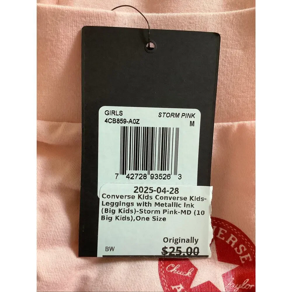 Converse Girls MD Storm Pink Logo Metallic Ink Print Leggings Streetwear U1-13